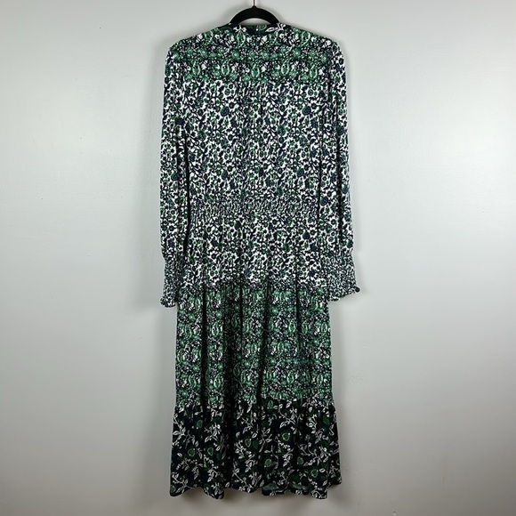 MICHAEL Michael Kors Boho Tiered Mix Print Peasant Midi Dress Medium Blue Green - Picture 12 of 12
